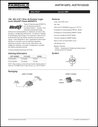 HUF76132P3 datasheet: 75A, 30V, 0.011 Ohm, N-Channel, Logic Level UltraFET Power MOSFETs HUF76132P3