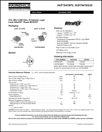 HUF76419S3S datasheet: 27A, 60V, 0.040 Ohm, N-Channel, Logic Level UltraFET Power MOSFET HUF76419S3S