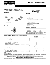 HUF76423D3 datasheet: 20A, 60V, 0.037 Ohm, N-Channel, Logic Level UltraFET Power MOSFETFairchild HUF76423D3