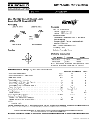 HUF76429D3S datasheet: 20A, 60V, 0.027 Ohm, N-Channel, Logic Level UltraFET Power MOSFET HUF76429D3S