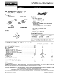 HUFA76423S3S datasheet: 33A, 60V, 0.035 Ohm, N-Channel, Logic Level UltraFET Power MOSFETs HUFA76423S3S