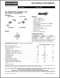 HUFA76629D3 datasheet: 20A, 100V, 0.054 Ohm, N-Channel, Logic Level UltraFET Power MOSFET HUFA76629D3