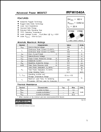 IRFI540A datasheet: N-CHANNEL POWER MOSFET IRFI540A