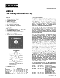 KH220 datasheet: Fast Settling Wideband Op Amp KH220