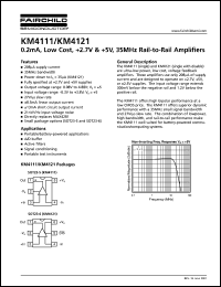 KM4111 datasheet: 0.2mA, Low Cost, +2.7V & +5V, 35MHz Rail-to-Rail Amplifiers KM4111