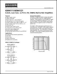 KM4121 datasheet: 0.2mA, Low Cost, +2.7V & +5V, 35MHz Rail-to-Rail Amplifiers KM4121