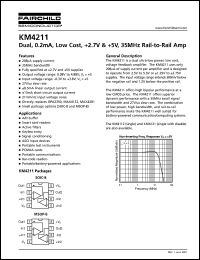 KM4211 datasheet: Dual, 0.2mA, Low Cost, +2.7V & +5V, 35MHz Rail-to-Rail Amp KM4211