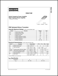 KSA1142 datasheet: PNP Epitaxial Silicon Transistor KSA1142