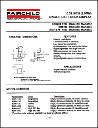 MAN413C datasheet: 0.39 INCH (9.9MM) SINGLE DIGIT STICK DISPLAY MAN413C