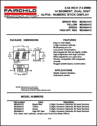 MDA6341C datasheet: 0.54 INCH (13.8MM) 14 SEGMENT, DUAL DIGIT ALPAH - NUMERIC STICK DISPLAY MDA6341C