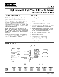 ML6426X2 datasheet: High Bandwidth Triple Video Filters with Buffered Outputs for RGB or YUV ML6426X2