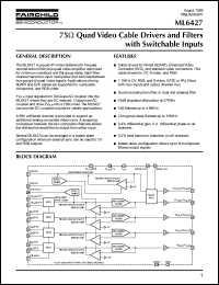 ML6427 datasheet: 75 Ohm Quad Video Cable Drivers and Filters with Switchable Inputs ML6427