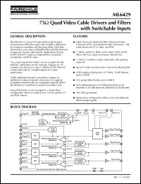 ML6429 datasheet: 75 Ohm Quad Video Cable Drivers and Filters with Switchable Inputs ML6429
