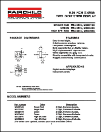 MSD344C datasheet: 0.30 INCH (7.6MM) TWO DIGIT STICK DISPLAY MSD344C