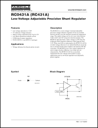 RC0431A datasheet: Low-Voltage Adjustable Precision Shunt Regulator RC0431A