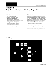 RC2951 datasheet: Adjustable Micropower Voltage Regulator RC2951