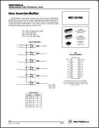 MC10195P datasheet: Hex Inverter/Buffer MC10195P