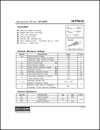 SFP9610 datasheet: P-CHANNEL POWER MOSFET SFP9610