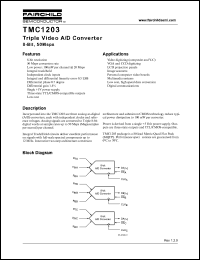 TMC1203X20 datasheet: Triple Video A/D Converter 8-Bit, 50Msps TMC1203X20
