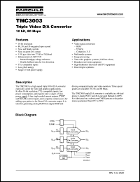 TMC3003X80 datasheet: Triple Video D/A Converter 10 bit, 80 Msps TMC3003X80
