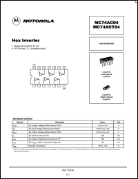 MC74AC04MR2 datasheet: Hex Inverter MC74AC04MR2
