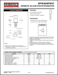 BPW36 datasheet: HERMETIC SILICON PHOTOTRANSISTOR BPW36