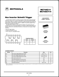 MC74AC14DR2 datasheet: Hex Inverter Schmitt Trigger MC74AC14DR2