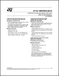 19RFDCS910 datasheet: CONTACTLESS READER CHIP SET WITH ST92163MCU 19RFDCS910