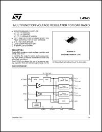 L4943 datasheet: MULTIFUNCTION VOLTAGE REGULATOR FOR CAR RADIO L4943