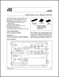 L6205N datasheet: DUAL DMOS FULL BRIDGE MOTOR DRIVER L6205N