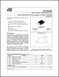 LET9045S datasheet: RF POWER TRANSISTORS LDMOS ENHANCED TECHNOLOGY IN PLASTIC PACKAGE LET9045S