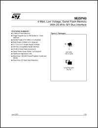 M25P40 datasheet: 4 MBIT, LOW VOLTAGE, SERIAL FLASH MEMORY WITH 25 MHZ SPI BUS INTERFACE M25P40
