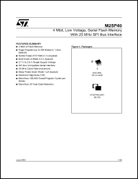 M25P40-V datasheet: 4 MBIT, LOW VOLTAGE, SERIAL FLASH MEMORY WITH 25 MHZ SPI BUS INTERFACE M25P40-V