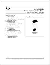 M29KW064E datasheet: 64MBIT (4MBX16, UNIFORM BLOCK) 3V SUPPLY LIGHTFLASH MEMORY M29KW064E