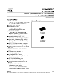 M29W640DT datasheet: 64 MBIT (8MB X8 OR 4MB X16, BOOT BLOCK) 3V SUPPLY FLASH MEMORY M29W640DT