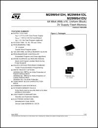 M29W641DH datasheet: 64 MBIT (4MB X16, UNIFORM BLOCK) 3V SUPPLY FLASH MEMORY M29W641DH