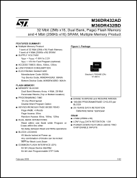 M36DR432AD datasheet: 32 MBIT (2MB X16, DUAL BANK, PAGE) FLASH MEMORY AND 4 MBIT (256KB X16) SRAM, MULTIPLE MEMORY PRODUCT M36DR432AD