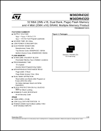 M36DR432C datasheet: 32 MBIT (2MB X16, DUAL BANK, PAGE) FLASH MEMORY AND 4 MBIT (256K X16) SRAM, MULTIPLE MEMORY PRODUCT M36DR432C