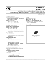 M36W216B datasheet: 16 MBIT (1MB X16, BOOT BLOCK) FLASH MEMORY AND 2 MBIT (128K X16) SRAM, MULTIPLE MEMORY PRODUCT M36W216B