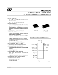 M50FW040 datasheet: 4 MBIT (512KB X8, UNIFORM BLOCK) 3V SUPPLY FIRMWARE HUB FLASH MEMORY M50FW040