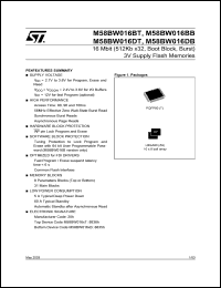 M58BW016BB datasheet: 16 MBIT (512KB X32, BOOT BLOCK, BURST) 3V SUPPLY FLASH MEMORIES M58BW016BB