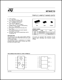 M74HC10B1R datasheet: TRIPLE 3-INPUT NAND GATE M74HC10B1R