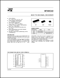 M74HC42M1R datasheet: BCD TO DECIMAL DECODER M74HC42M1R
