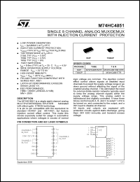 M74HC4851M1R datasheet: SINGLE 8 CHANNEL ANALOG MULTIPLEXER DEMULTIPLEXER WITH INJECTION CURRENT PROTECTION M74HC4851M1R