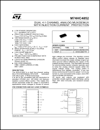 M74HC4852RM13TR datasheet: DUA 4:1 CHANNEL ANALOG MUX/DMUX WITH INJECTION CURRENT PROTECTION M74HC4852RM13TR