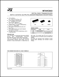 M74HC643B1R datasheet: OCTAL BUS TRANSCEIVER (3-STATE) M74HC643B1R