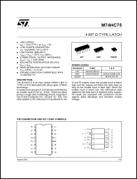 M74HC75TTR datasheet: 4 BIT D TYPE LATCH M74HC75TTR