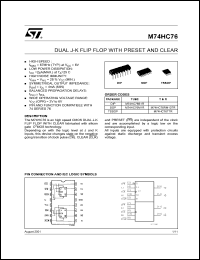 M74HC76TTR datasheet: DUAL J-K FLIP FLOP WITH PRESET AND CLEAR M74HC76TTR
