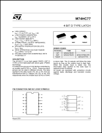 M74HC77TTR datasheet: 4-BIT D-TYPE LATCH M74HC77TTR