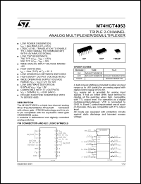 M74HCT4053TTR datasheet: TRIPLE 2-CHANNEL ANALOG MULTIPLEXER/DEMULTIPLEXER M74HCT4053TTR